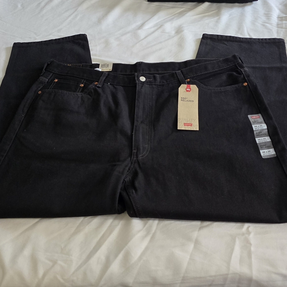 Levi’s 550 Relaxed Taper Black Jeans 46x32 NWT Big & Tall - Picture 4 of 4